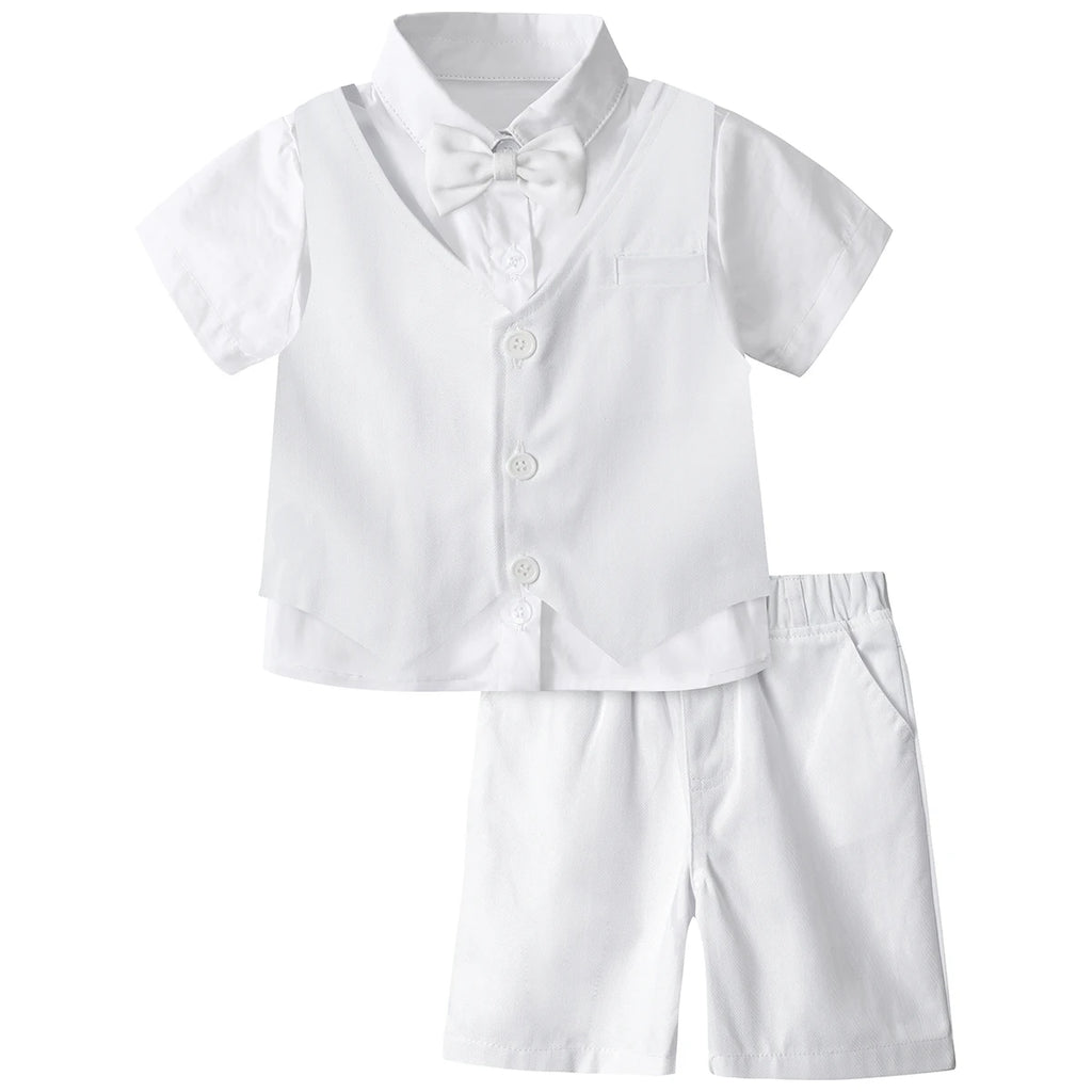 Baby Boy Clothes Toddler Wedding Suit Set Kids Birthday Party Outfit Gemtleman Formal Short Sleeve Cotton Clothing Set 3PCS